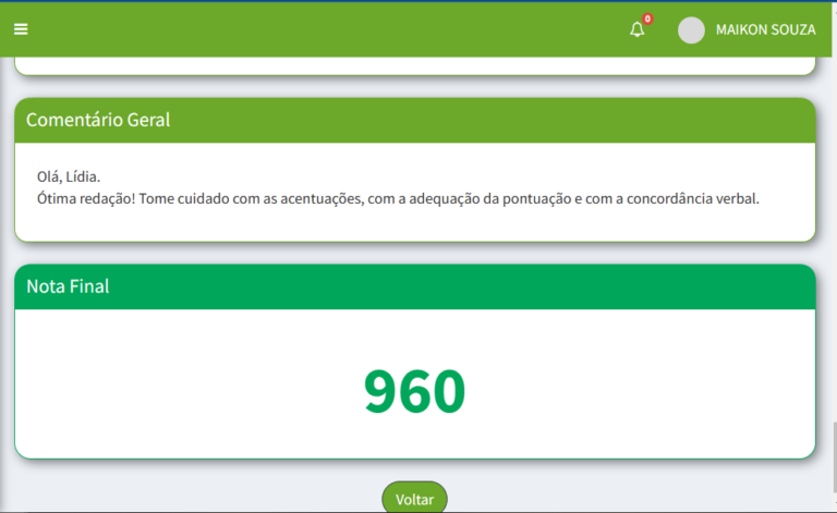 Comentário geral sobre a sua redação