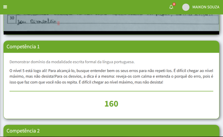 Comentário por competência para você saber exatamente em que deve melhorar.